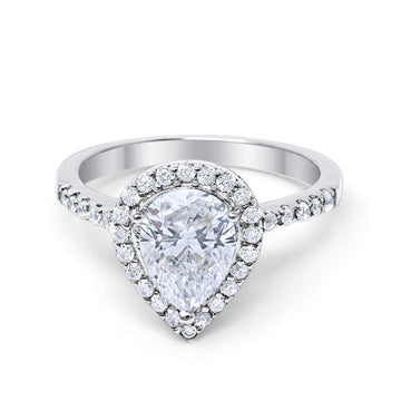 Halo Teardrop Bridal Filigree Ring Simulated Cubic Zirconia 925 Sterling Silver